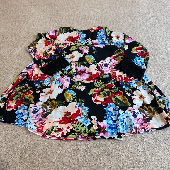 Show Me Your Mumu Dress Portabella Black Floral Mini Swing LS Boho Witchy SMALL - Picture 14 of 14